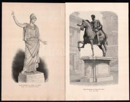 cca 1880-1900 10 db nyomat és metszet tétel antik szobrokról, isten és császár ábrázolással (Augustu...