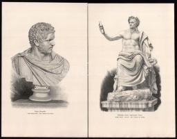 cca 1880-1900 10 db nyomat és metszet tétel antik szobrokról, isten és császár ábrázolással (Augustu...