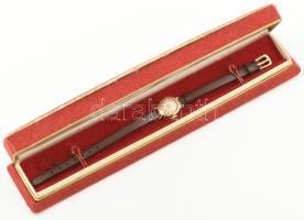 Arany (Au/18k) tokos Dalis mechanikus, női karóra bőrszíjjal, jelzett, működik, számlap kis kopásokk...