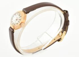 Arany (Au/18k) tokos Dalis mechanikus, női karóra bőrszíjjal, jelzett, működik, számlap kis kopásokk...