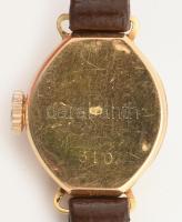 Arany (Au/18k) tokos Dalis mechanikus, női karóra bőrszíjjal, jelzett, működik, számlap kis kopásokk...