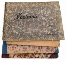 Bertalan Rózsa (1900-1987): 4 db vázlatfüzet rajzokkal, különböző helyszínekről: Balaton (Tihany, Ba...