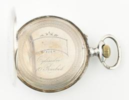 Ezüst (Ag) tokos zsebóra, mechanikus Larga szerkezettel, szép állapotban, jelzett, d: 50 mm