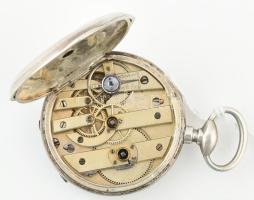 Ezüst (Ag) tokos zsebóra, mechanikus szerkezettel, kulccsal, kissé kopott számlap, működik, jelzett,...