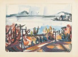 Sz. K. jelzéssel: Balaton. Akvarell, kréta, papír. Paszpartuban. Lap közepén törésnyommal. 35x49 cm