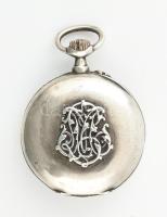 Ezüst (Ag) tokos, monogramos zsebóra, mechanikus szerkezettel, szép állapot, működik, jelzett, d: 30...