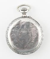 Ezüst (Ag) tokos, zsebóra, mechanikus szerkezettel, számlapon sérülés, működik, jelzett, d: 45 mm