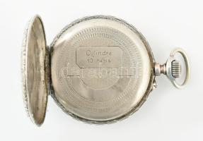 Ezüst (Ag) tokos, zsebóra, mechanikus szerkezettel, számlapon sérülés, működik, jelzett, d: 45 mm