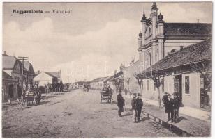 Nagyszalonta, Salonta; Váradi út, zsinagóga. Döme Károly kiadása / street, synagogue