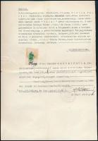 1939 Tapolca, Mikula (Mátai) Ferenc, a szombathelyi lovassági laktanya írnok tiszthelyettesének névváltoztatási okiratáról (lánya, Mátai Paula részére) kiállított hiteles másolat; közjegyzői aláírással, bélyegzővel, 1 P okmánybélyeggel
