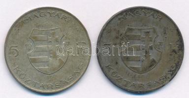 1947. 5Ft Ag "Kossuth" (2x) T:2-,3 patina Adamo F8.1