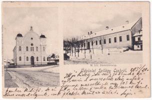 1905 Szilágycseh, Cehu Silvaniei; Izraelita templom, zsinagóga, Járásbíróság, tél. Gottdiener Hermann kiadása / synagogue, county court, winter (Rb)