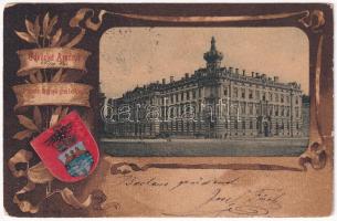 1902 Arad, Pénzügyi palota. Szecessziós címeres litho keret / financial palace. Art Nouveau, litho frame with coat of arms (EB)