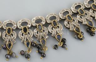 Ezüst (Ag) nyaklánc, ötvös munka, zafírokkal, hegyikristállyal ékített, jelzett, h: 60 cm, bruttó: 5...