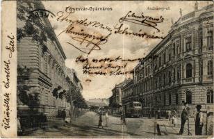 1908 Temesvár, Timisoara; Gyárváros, Andrássy út, villamos. Káldor Zs. és társa kiadása / Fabric, street, tram (szakadás / tear)