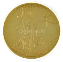 Amerikai Egyesült Államok DN aranyozott Cu emlékérem az 1933-as 20$ alapján, COPY jelzéssel (100mm) T:PP USA ND gold plated Cu commemorative medallion based on the 1933. 20 Dollars with COPY mark (100mm) C:PP
