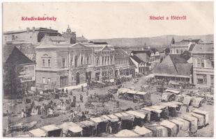 1907 Kézdivásárhely, Targu Secuiesc; Fő tér, piac, Rezer Gyula üzlete / main square, market, shops (EB)