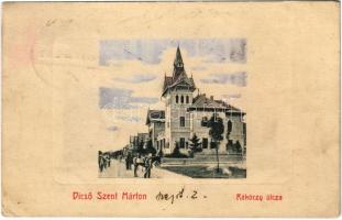 1910 Dicsőszentmárton, Tarnaveni, Diciosanmartin; Rákóczy utca. László Géza kiadása / street (EK)