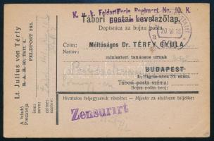 1918 Field postcard "K.u.k. Feldartillerie Regiment Nr. 10." + "FP 530 a", 1918 Tábori posta levelezőlap "K.u.k. Feldartillerie Regiment Nr. 10." + "FP 530 a"