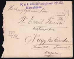 1917 Tábori posta levél "K.u.k. Infanterieregiment Nr.63 Marschbaon" + "HP 366", 1917 Field postcard "K.u.k. Infanterieregiment Nr.63 Marschbaon" + "HP 366"