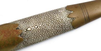 Német vadásztőr, bronz, cápabőr, agancs nyél, szép állapotban, 1880-90 körül. h: 38 cm