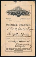 1927 Házassági emléklap, Bp., Krisztinaváros, Zelliger Vilmos (1862-1931) prelátus, plébános autográf aláírásával, lap teteje kissé sérült, 16x10 cm