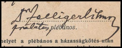 1927 Házassági emléklap, Bp., Krisztinaváros, Zelliger Vilmos (1862-1931) prelátus, plébános autográ...