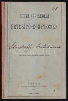 1911-16 Elemi népiskolai értesítő-könyvecske kolozsvári szül. diák részére, első tanévben Marosvásárhely Róm. Kath. Leányiskola és Nevelde bélyegzőjével és Jaross Béla (1877-1959) római katolikus plébános, pápai prelátus, isk. szék. elnök autográf aláírásával, majd később években aradi iskolai bélyegzőkkel; kissé foltos