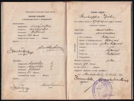 1911-16 Elemi népiskolai értesítő-könyvecske kolozsvári szül. diák részére, első tanévben Marosvásár...