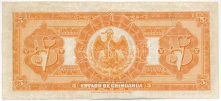 Mexikó / El Banco del Estado de Chihuahua 1913. 5P "A 051593" T:III kis szakadások
Mexico...