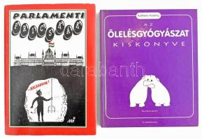 2 db könyv: Kathleen Keating: Az ölelésgyógyászat kiskönyve. Szentendre, 1998, Új Paradigma. Kiadói kartonált papírkötés. + Mező István: Parlamenti fricskák, Mező István parlamenti karikatúrái. Bp., 1998, Bit Könyv- és Lapkiadó. Kiadói papírkötés.