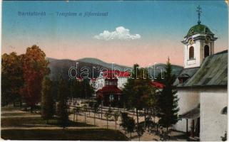 1918 Bártfafürdő, Bardejovské Kúpele, Bardiov, Bardejov; Templom és főforrás / church, mineral water spring (EK)