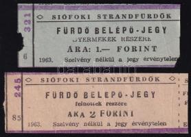 1963 Siófoki strandfürdő belépőjegyek, 2 db