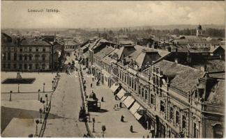 1913 Losonc, Lucenec; Fő tér, Gandl, Halmos Hugo, Brull M. üzlete, Diana sóborszesz reklám, Városi szálloda. Greiner Simon kiadása / main square, shops, hotel (EK)