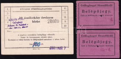 cca 1981 Csillaghegyi strandfürdő belépőjegyek és bérlet, 3 db