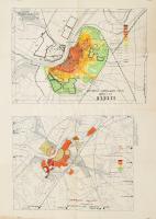 1969, 2 db térkép egy lapon: Szeged és környéke avultsági folttérkép, 1:50000, 29,5x37,5 cm + Szeged, talaj adottságok vizsgálata, 1:25000, 29,5x41,5 cm, hajtásnyomokkal, kisebb szakadásokkal, néhány kevés apró folttal.