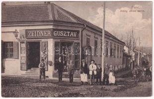 1916 Piski, Simeria; Arany utca sarok, Zeidner Gusztáv üzlete. Adler fényirda / street view, shop (EK)