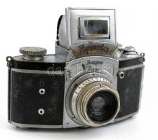 Ihagee Exakta fényképezőgép, Tessar 1:3,5 f=5 cm objektívvel, eredeti bőr tokjában, kissé viseltes állapotban / Vintage German camera, in original leather case, slighty worn condition