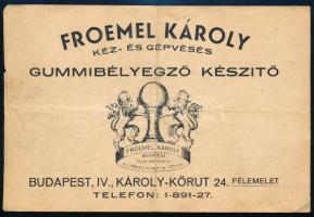 Froemel Károly kéz- és gépvésés gumibélyegző készítő Bp. IV. Károly körút reklámcédula
