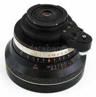 Carl Zeiss Jena Flektogon 4/25 mm objektív, sorozatszám: 6088496. Sapkával, bőr tokban.