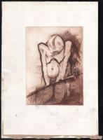 Antalóczi Éva (1960-): Térdelő (cím nélkül). Rézkarc, papír. Jelzett a hátoldalán AÉ monogrammal. 20x15 cm
