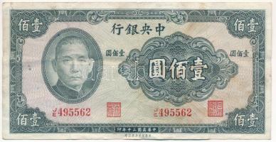 Kína / Central Bank 1941. 100Y T:III folt China / Central Bank 1941. 100 Yuan C:F spotted Krause P#243