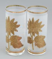 Bohemia cseh üveg boros/vizes kancsó + 6 db pohár, aranyozott, plasztikus napraforgó díszítéssel. Et...
