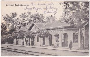 Szakálháza, Sacalaz; vasútállomás / Bahnhof / railway station + K.u.K. Inf. Baon. 2/92 2. Marsch-Komp. (EB)