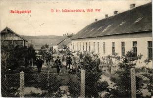 1910 Szilágysomlyó, Simleu Silvaniei; M. kir. földmíves iskola, utcai rész. Heimlich K. kiadása / farmer school, street view (fl)