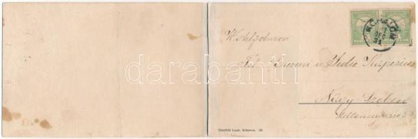 1907 Kőhalom, Reps, Rupea; látkép, vár. Thierfeld Lipót kiadása. 2-részes kihajtható panorámalap / g...