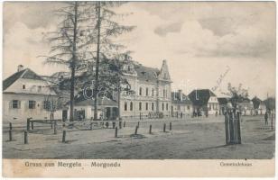 1917 Morgonda, Mergeln, Merghindeal; Gemeindehaus / Városháza / town hall + K.u.K. Ausbildungsgruppe der 9. Armee Kommando der Gruppe (fl)
