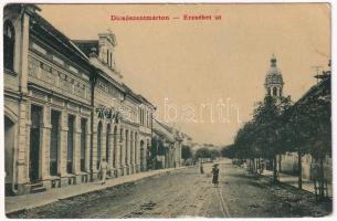 Dicsőszentmárton, Tarnaveni, Diciosanmartin; Erzsébet út, Nemzeti szálloda. 1843. (W.L. ?) Jeremiás Sándor kiadása / street view, hotel (EK)