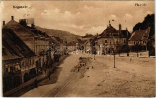 1917 Segesvár, Schässburg, Sighisoara; Piactér, üzletek. Vasúti levelezőlapárusítás 1280. / market square, shops (Rb)