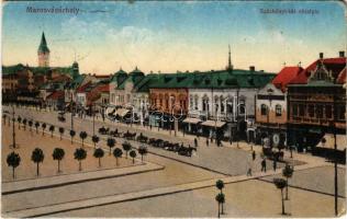 1917 Marosvásárhely, Targu Mures; Széchenyi tér, üzletek. Vasúti levelezőlapárusítás 21. sz. 1916. / square, shops (EM)